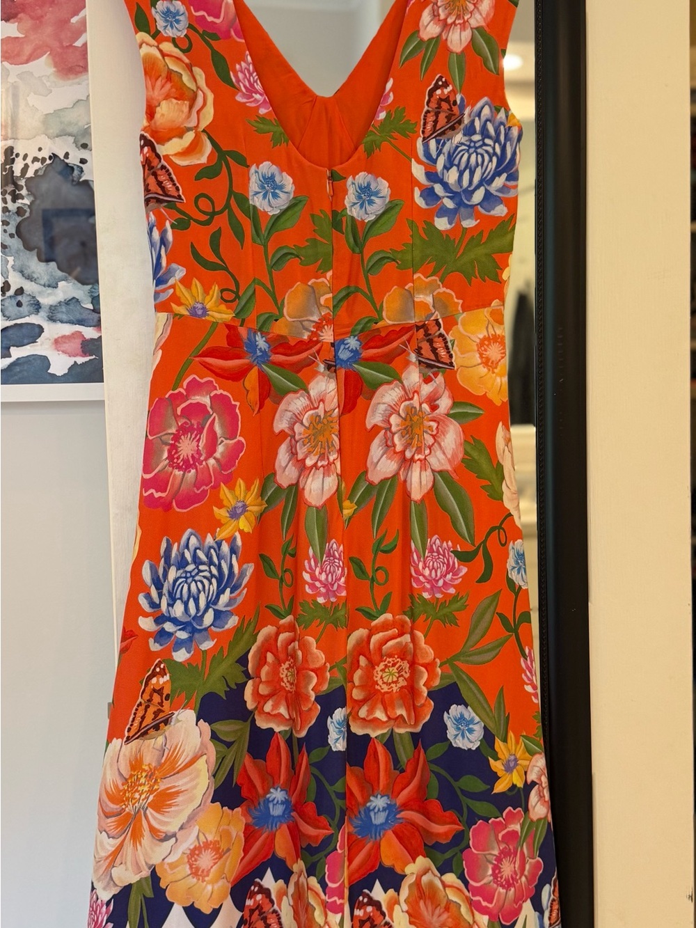Anthropologie Orange Floral V‑Neck Midi Dress - Picture 2 of 4